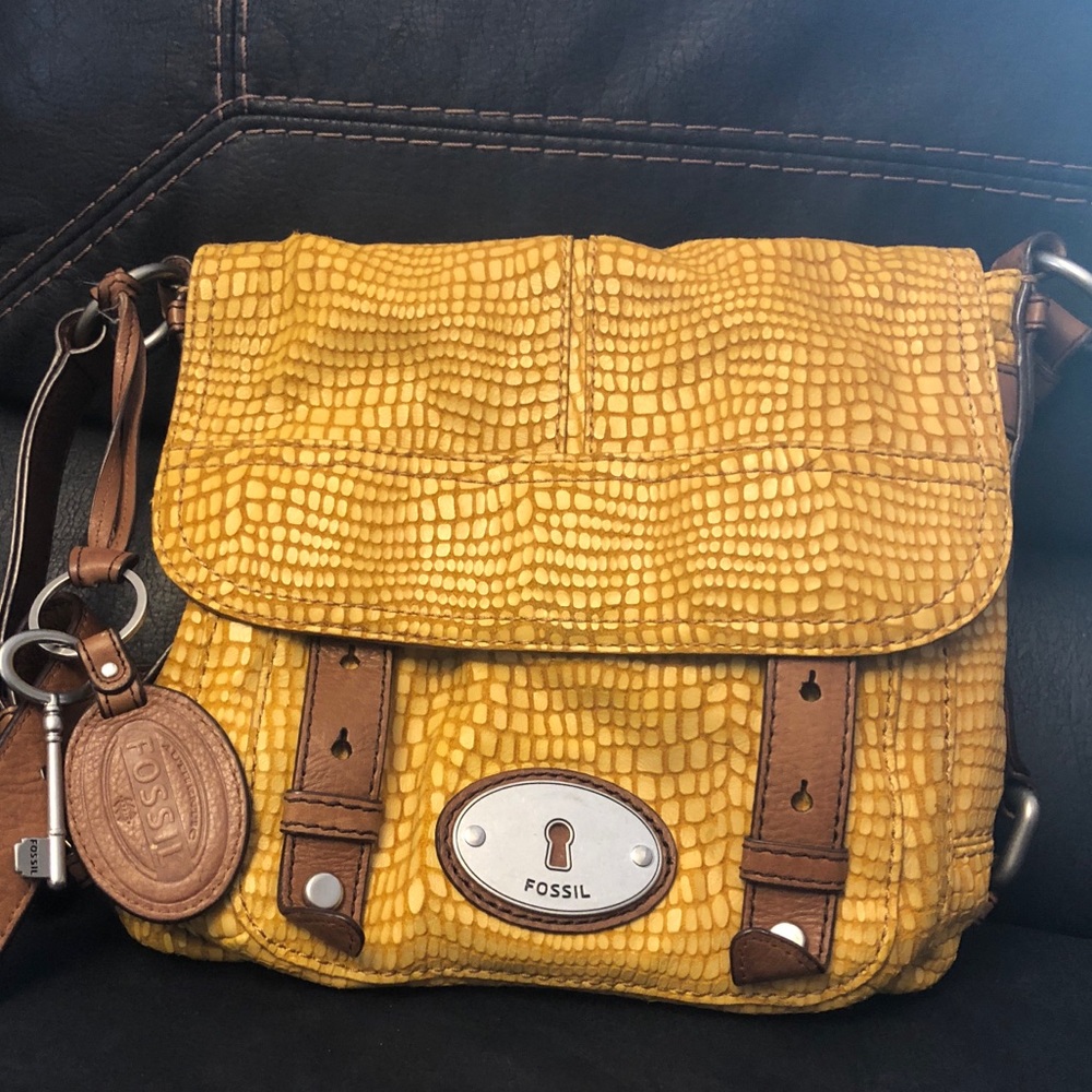Yellow faux crocodile fossil bag